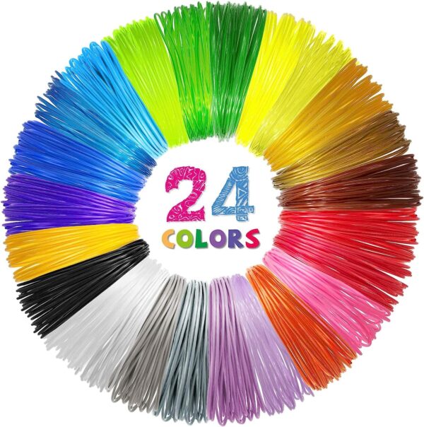 24 Colors 3D Pen Filament. Includes 20 Vibe Colors and 4 Glow in Dark Colors. 10 Feet, 1.75mm Each. PLA Kids Safe Refill