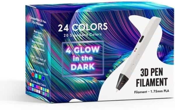 24 Colors 3D Pen Filament. Includes 20 Vibe Colors and 4 Glow in Dark Colors. 10 Feet, 1.75mm Each. PLA Kids Safe Refill - Image 6