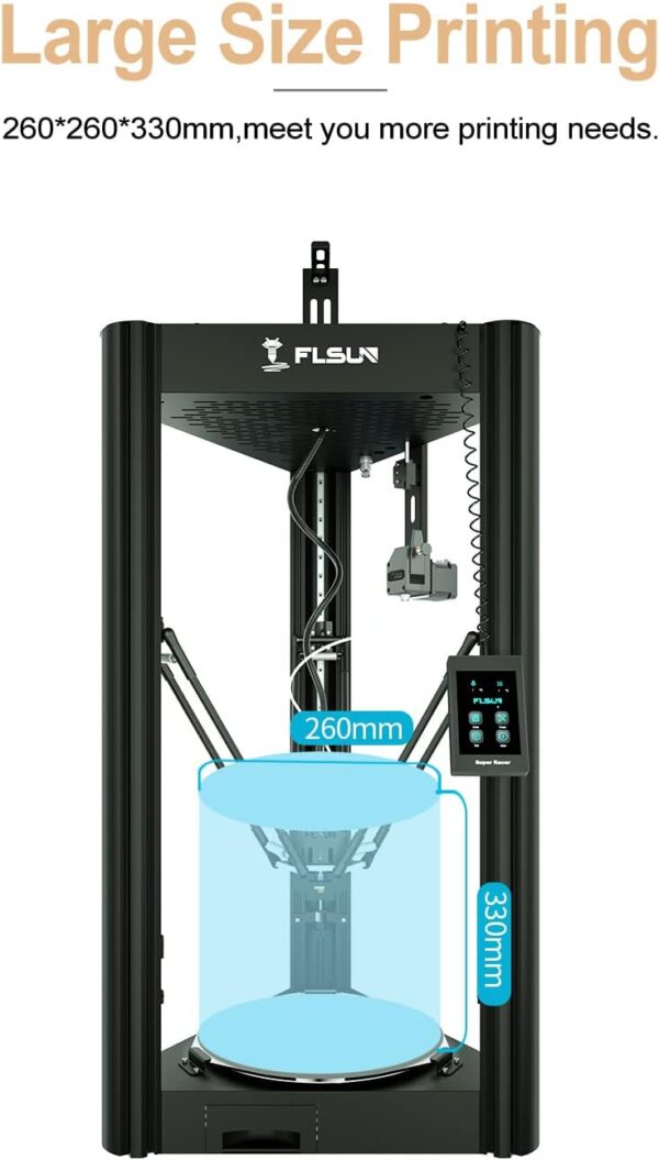 Official FLSUN SR Super Racer 3D Printer Fast 200mm/s 2800 mm/s² FDM Delta 3D Printer Linear Rail Pre-Assembly with Auto Leveling Resume 1.75 PLA DIY 3D Printers Printing Size Φ260x330mm - Image 4