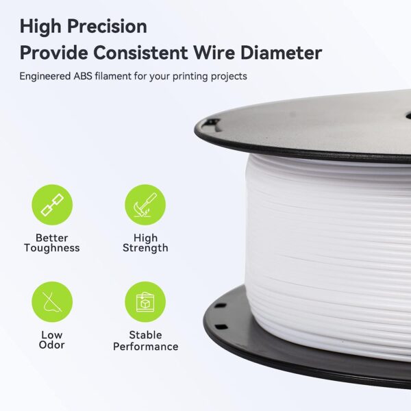 NAGA ABS 3D Printer Filament 1.75mm, High Toughness & High Hardness Filament, 1kg Spool(2.2lbs), Dimensional Accuracy +/- 0.03 mm (White) - Image 3