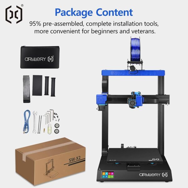 Artillery Sidewinder X2 3D Printer, SW-X2 FDM 3D Printers Newest Model Auto Leveling, 32-Bit Silent Motherboard 95% Pre-Assembled Resume Printing Function Build Volume 300x300x400mm - Image 7