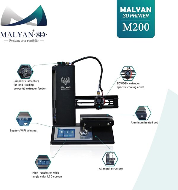 MALYAN M200 FDM Mini 3D Printer - Fully Assembled 3D Printers for Kids and Beginners, Free Sample PLA Filament and MicroSD Card Preloaded with Printable 3D Models, Printing Size 120x120x120mm - Image 6