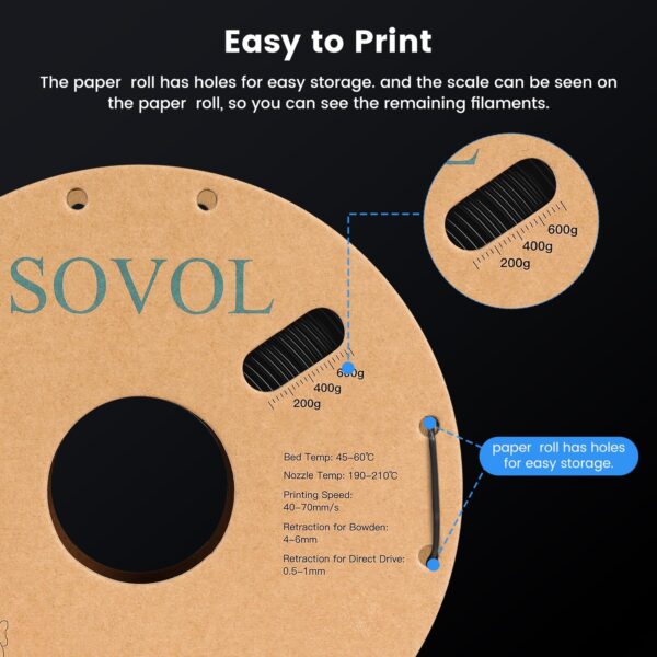 Sovol 3D Printer PLA Filament 2kg (4.4 lbs) Spool Printing Materials, Wiring Tightness, Dimensional Accuracy +/- 0.03 mm, 1.75 mm, Black+White - Image 3