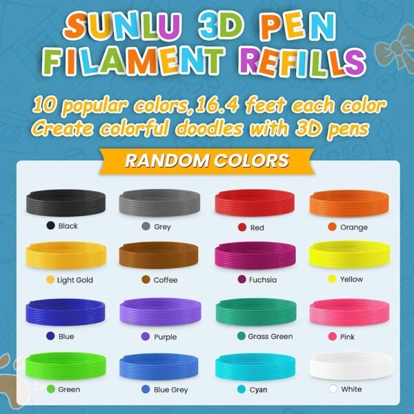 SUNLU 3D Pen Filament Refills, 10 Bright Rainbow Colors, Total 164 Feet (50 Meters), Each Color 16.4 Feet (5 Meters), PLA Filament 1.75mm for Most 3D Pens, Easy to Use, High Compatibility - Image 5