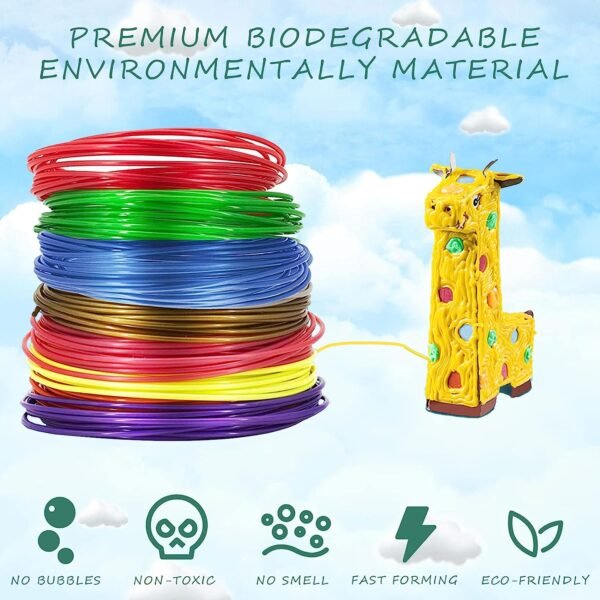 Auspicioustar 3D Printing Pen Filament Refills 1.75mm, 20 Colors,Each Color 10 Feet, Total 200 ft, Biodegradable Materials,Non-Toxic for Kids with Drawing Guide Book for Low Temperature of 70℃ 3D Pen - Image 5