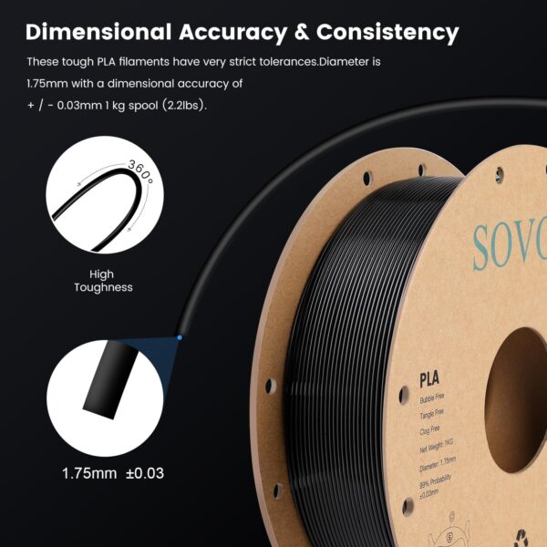 Sovol 3D Printer PLA Filament 2kg (4.4 lbs) Spool Printing Materials, Wiring Tightness, Dimensional Accuracy +/- 0.03 mm, 1.75 mm, Black+White - Image 6