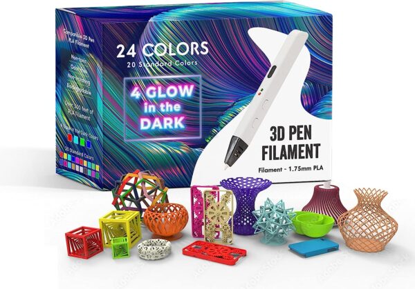 24 Colors 3D Pen Filament. Includes 20 Vibe Colors and 4 Glow in Dark Colors. 10 Feet, 1.75mm Each. PLA Kids Safe Refill - Image 2