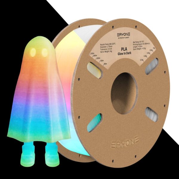 PLA Filament Glow in The Dark Multicolor ENISINA PLA Filament Bundle,Luminous 3D printing Filament -Dimensional Accuracy +/- 0.03 mm,1kg/2.20lb (Rainbow)