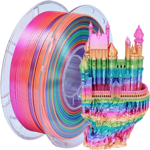 3D Silk PLA Filament, Rainbow PLA,3D Printer Filament 1.75mm, 3D Printing Filament +/-0.02mm, 1kg/2.2lbs Fit Most FDM 3D Printers (Silk Rainbow 663_ Pinkycolor)