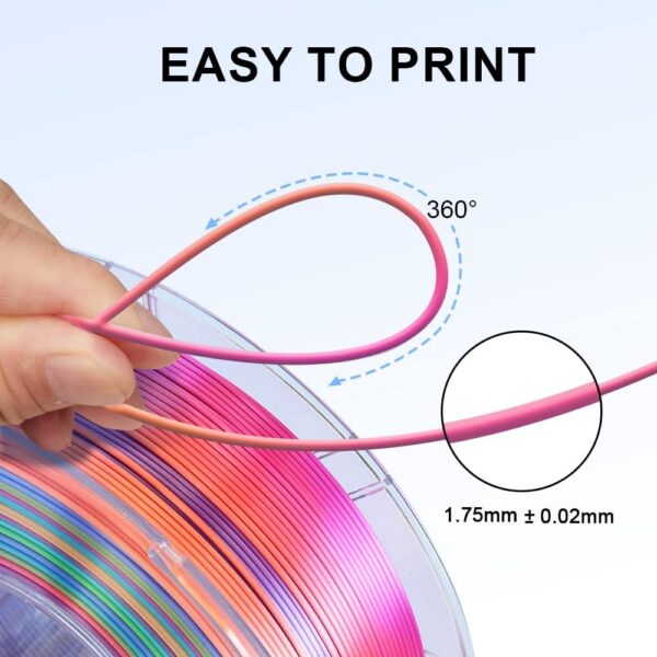 3D Silk PLA Filament, Rainbow PLA,3D Printer Filament 1.75mm, 3D Printing Filament +/-0.02mm, 1kg/2.2lbs Fit Most FDM 3D Printers (Silk Rainbow 663_ Pinkycolor) - Image 3