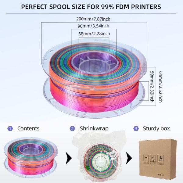 3D Silk PLA Filament, Rainbow PLA,3D Printer Filament 1.75mm, 3D Printing Filament +/-0.02mm, 1kg/2.2lbs Fit Most FDM 3D Printers (Silk Rainbow 663_ Pinkycolor) - Image 6