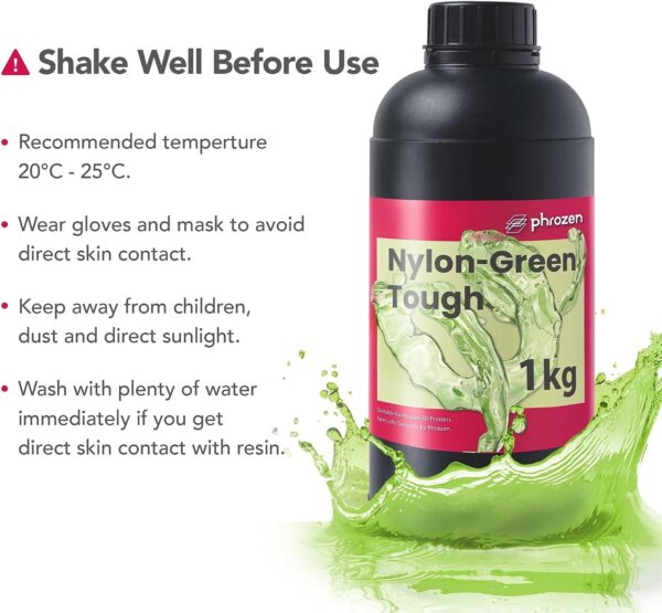 phrozen Nylon-Green Tough Resin with high Resistance, Ideal for Creating Functional 3D Prints, do not Break Easily (1KG) - Image 7
