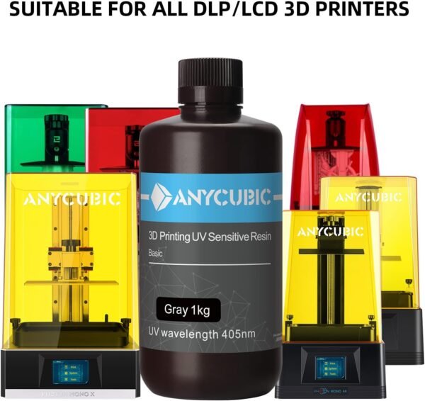 Resina de impresora ANYCUBIC 3D, resina de fotopolímero de curado rápido UV de alta precisión de 405 nanómetros para impresión LCD 3D, 33.81 onzas líquidas, color gris - Image 3