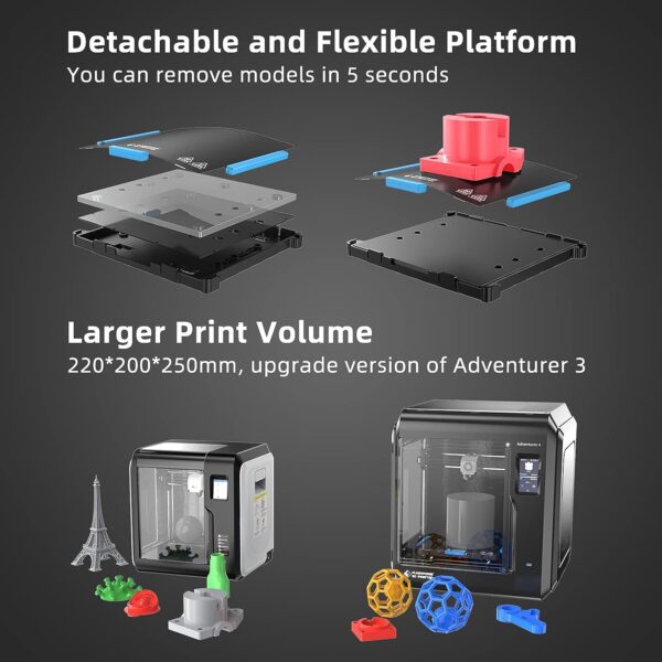 FLASHFORGE 3D Printer Adventurer 4, Automatic Leveling Removable Nozzle High Temperature, WiFi Cloud Fast Printing, Built-in HD Camera and HEPA13 Air Filter, Enclosed Chamber 220 x 200 x 250 mm - Image 3