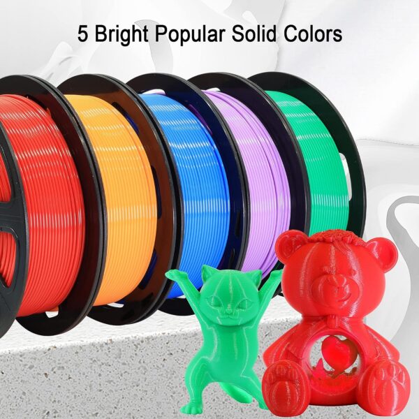 DO3D 1.75mm 5 Spools 5 Popular Colors PLA 3D Printer Filament in 1 Bundle, Red/Purple/Green/Blue/Orange, Each Spool 0.25kg, 5 Spools, Total 1.25kg PLA 3D Printing Material, 250g x 5 Spools PLA - Image 2