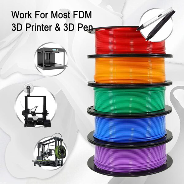 DO3D 1.75mm 5 Spools 5 Popular Colors PLA 3D Printer Filament in 1 Bundle, Red/Purple/Green/Blue/Orange, Each Spool 0.25kg, 5 Spools, Total 1.25kg PLA 3D Printing Material, 250g x 5 Spools PLA - Image 4