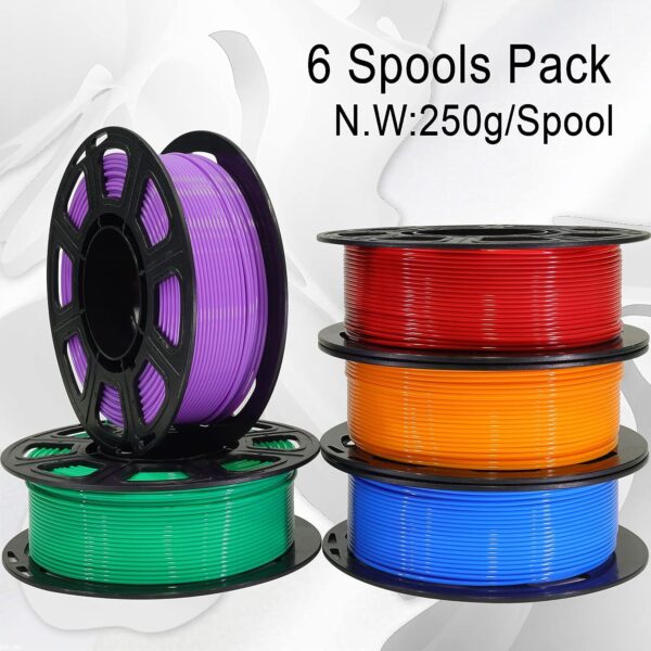 DO3D 1.75mm 5 Spools 5 Popular Colors PLA 3D Printer Filament in 1 Bundle, Red/Purple/Green/Blue/Orange, Each Spool 0.25kg, 5 Spools, Total 1.25kg PLA 3D Printing Material, 250g x 5 Spools PLA - Image 3