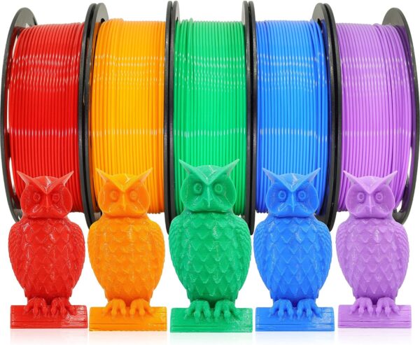 DO3D 1.75mm 5 Spools 5 Popular Colors PLA 3D Printer Filament in 1 Bundle, Red/Purple/Green/Blue/Orange, Each Spool 0.25kg, 5 Spools, Total 1.25kg PLA 3D Printing Material, 250g x 5 Spools PLA