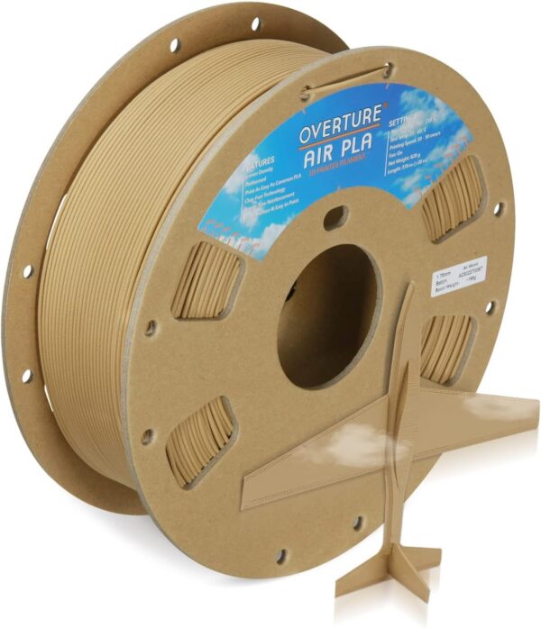 OVERTURE Air PLA Filament, Pre-Foamed PLA Low-Density, Lightweight PLA, Cardboard Spool, 0.8kg(1.76lbs), Dimensional Accuracy 99% +/- 0.03mm (Wood)