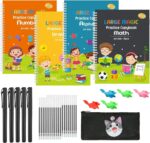 XQIANWJ 4 Pack Large Magic Practice Copybook for Kids,Reusable Handwriting Workbook,Grooves Calligraphy Practice Copubook,Auto Disappearing Ink Pen,Pen Control Writing Skill Practice For Beginner