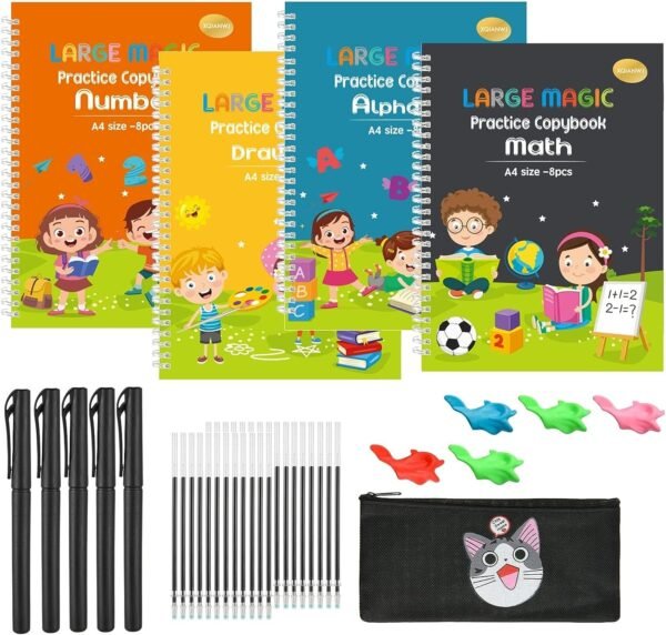 XQIANWJ 4 Pack Large Magic Practice Copybook for KidsReusable Handwriting