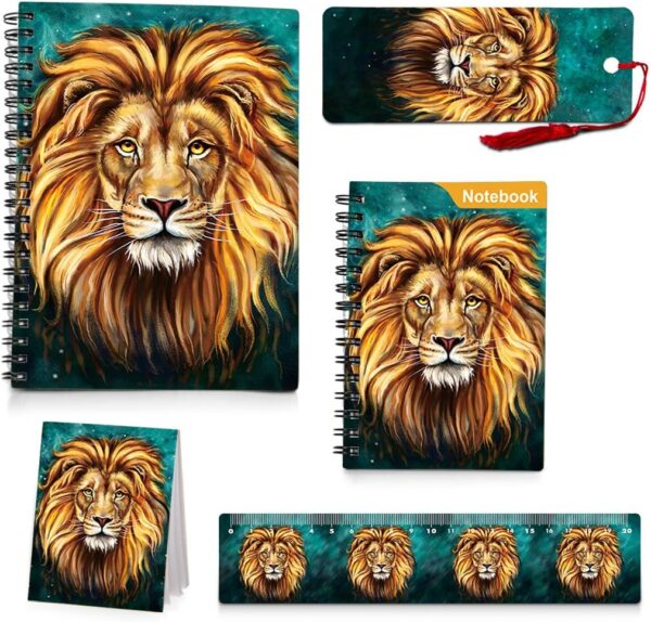 3D Kids Lion Spiral Notebooks,Back to School Supplies,Hard Cover Spiral Note Pad (Notebook Ruler Bookmark Set)