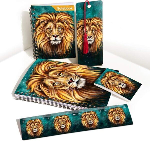 3D Kids Lion Spiral Notebooks,Back to School Supplies,Hard Cover Spiral Note Pad (Notebook Ruler Bookmark Set) - Image 2