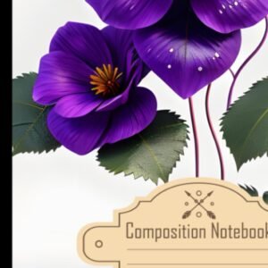 Composition Notebook College Ruled Rose Violet with Plastic Flower and