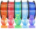 DO3D 5 Spools Silk PLA 2 Color in 1 Coextrusion PLA 3D Printer Filament Bundle: White/Red, White/Blue, Blue/Purple, Lime Green/Blue, Red/Gold, Each Spool 250g, 1.25Kg 3D Dual Color Silk Printing PLA