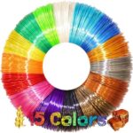 Mchyi 15 Colors 1.75mm Silk Shiny PLA 3D Pen Filament Refills, Each Color 4m, Total 60m Silk Luster PLA Printing Filament Sample Pack, Widely Support for All 1.75mm 3D Printer/3D Pen
