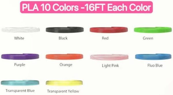 Sidawhope PLA 3D Pen Filament Refill Pack-Each Color 16 Feet 10 Colors 3D Printing Pen PLA Filament 1.75mm160 Feet 3D Pen 3D Printer PLA Sample Pack Compatible with SCRIB3D P1 MYNT3D Printing Pens - Image 5