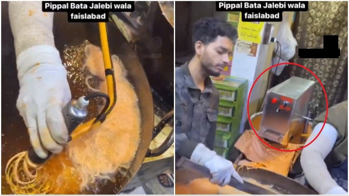 Pakistani food vendor makes jalebis with 3D printer nozzle. (Photos: Instagram)