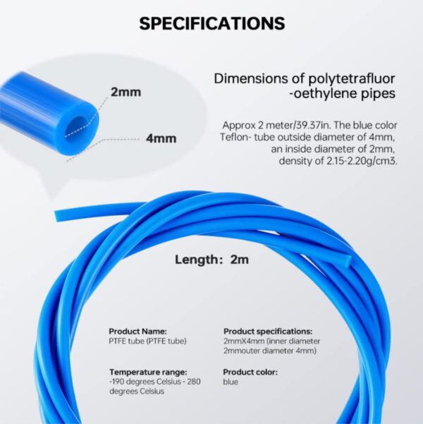 1 Meter PTFE Teflon Tubes, Bowden Tubing 1.75mm Filament for Ender 3 Ender 3 Pro Ender 3 V2, Ender 5 Ender 5 Pro, CR-10, CR-6 SE All FDM 3D Printer(Blue) - Image 7