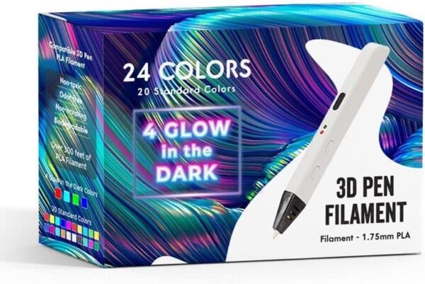 24 Colors 3D Pen Filament. Includes 20 Vibe Colors and 4 Glow in Dark Colors. 10 Feet, 1.75mm Each. PLA Kids Safe Refill - Image 2