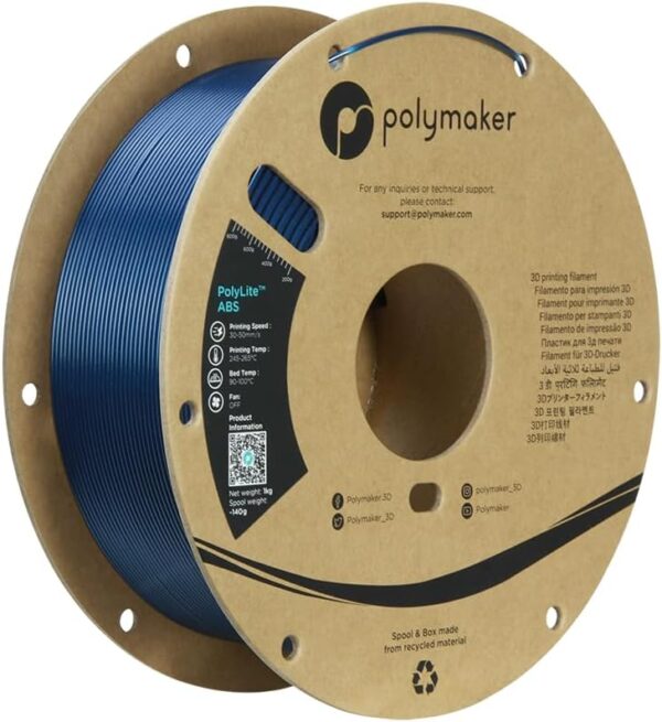 Polymaker Metallic ABS Filament 1.75mm Metallic Blue, ABS 3D Printer Filament 1.75mm Heat Resistant 1kg - PolyLite ABS 3D Printing Filament 1.75mm, Strong & Durable, Dimensional Accuracy +/- 0.03mm