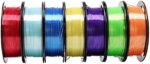 Shiny Silk PLA 3D Printer Filament 7 Spools Bundle, 1.75mm Bright Red Blue Yellow Green Cyan Orange Purple PLA 7 in 1 Rainbow Colors, Each Roll 0.5kg Total 3.5kgs with One Bag Sample Color Gift MKOEM