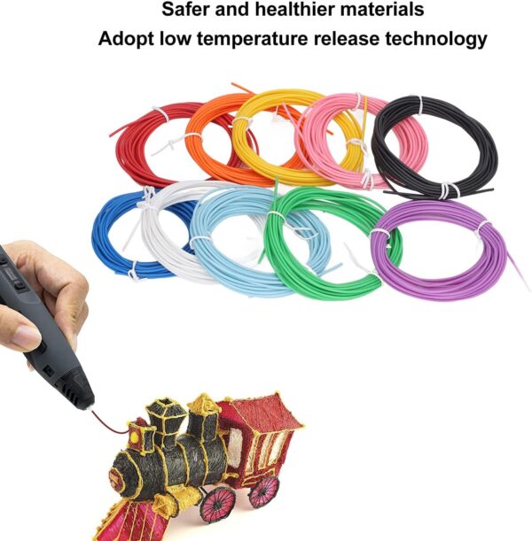 10 Color 3D Pen PCL Filament Refill, PCL Healthier Reshapeable 3D Pen Filament, No Clogging 5 Meters 3D Doodler Pen Refills, for Printing Pen - Image 2