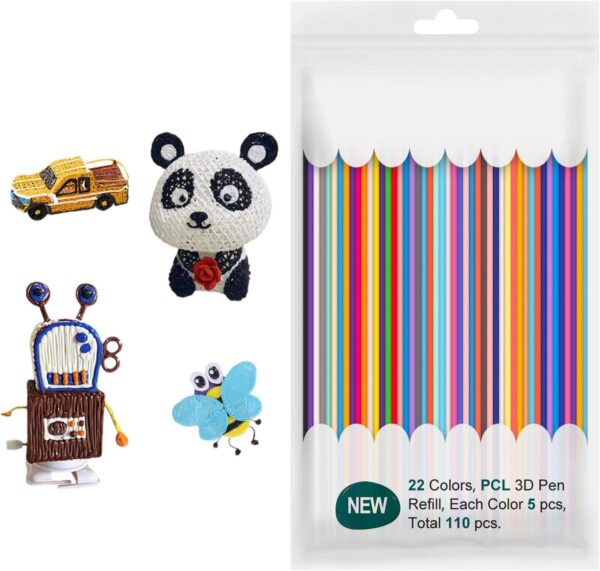 110 Pieces 22 Colors 3D Pen Filament Refills 3D Doodler Pen Refills 2.5mm Printing Pens Refills Low Temperature Colorful Drawing Pen Refill Filament Bundle for Kids