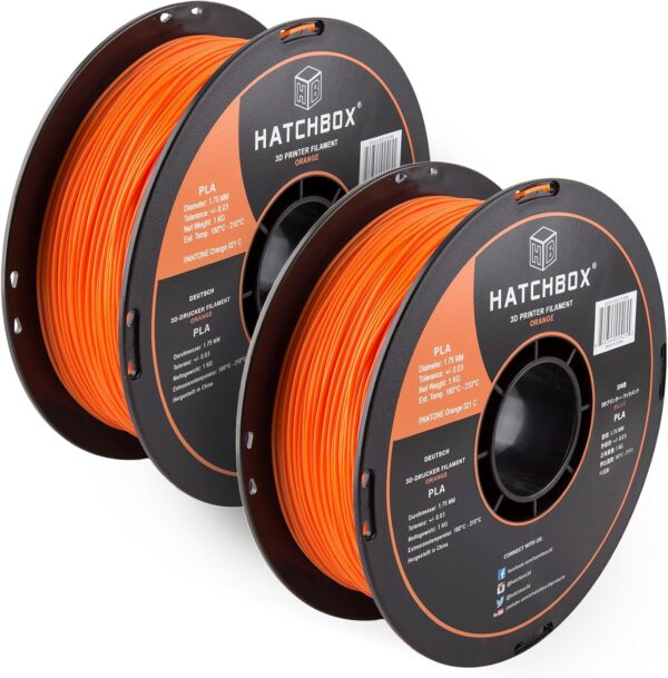 HATCHBOX 2 Pack Bundle of 1KG 1.75mm PLA 3D Printer Filaments, 2KG Total, Dimensional Accuracy +/- 0.03 mm, 3D Printing Filament Spools