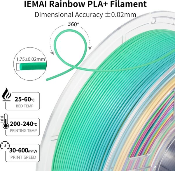 IEMAI Rainbow PLA Filament 1.75mm, Fast Color Changing Gradient, High-Speed 3D Printer Filament Up to 600mm/s, 1kg Spool for Artistic Creations & Home Decor - Image 4