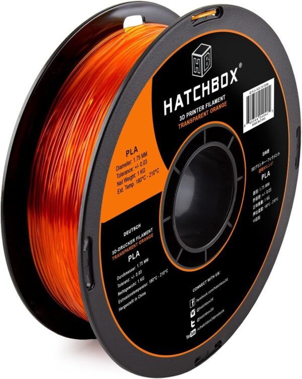 HATCHBOX PLA 3D Printer Filament, Dimensional Accuracy +/- 0.03 mm, 1 kg Spool, 1.75 mm, Transparent Orange