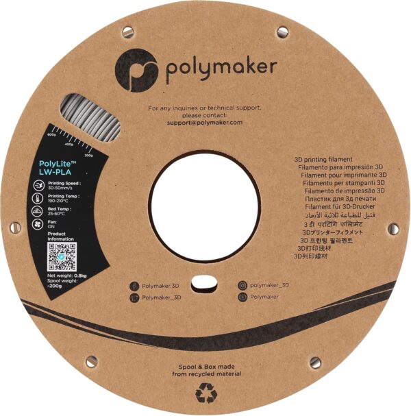 Polymaker Light Weight PLA Filament 1.75mm LW-PLA Grey 0.8kg Low Density 1.75mm - PolyLite 3D Printer Filament Grey, Print with Most 3D Printers - Image 4