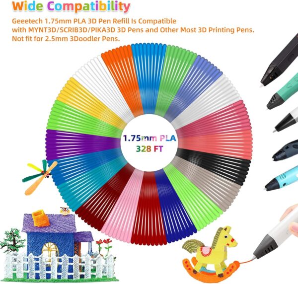 Geeetech PLA 3D Pen Filament Refills, 20 Colors 1.75mm 3D Pen Refills Set Smooth Printing, Each Color 5M, Total 100M, 200+ Stencil eBook and 2 Finger Caps - Image 5