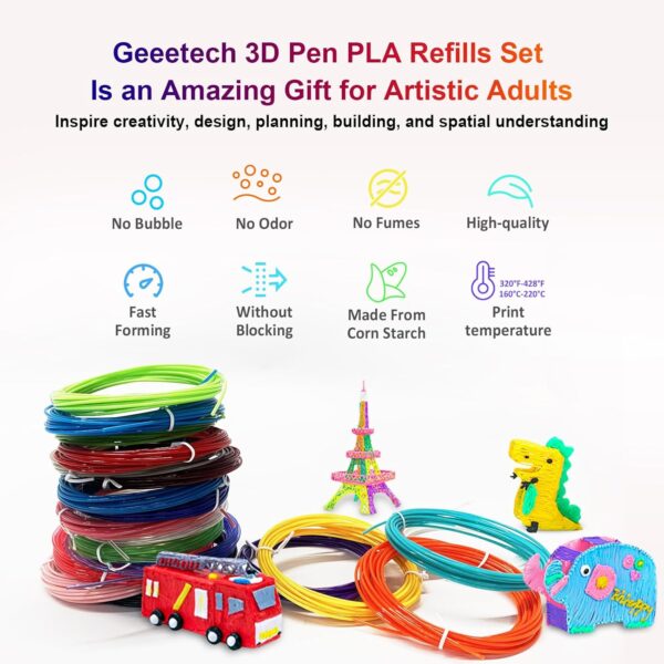 Geeetech PLA 3D Pen Filament Refills, 20 Colors 1.75mm 3D Pen Refills Set Smooth Printing, Each Color 5M, Total 100M, 200+ Stencil eBook and 2 Finger Caps - Image 6