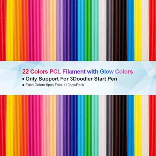 3D Pen Filament Refills PCL, 22 Colors 3D Pen Refills Packs 2.5MM, 110 Pieces 3D Doodler Pen Refills for 3Doodler Start 3D Pen, Smooth 3D Printing 3Doodler Refill Packs, for Kids & Adults - Image 3