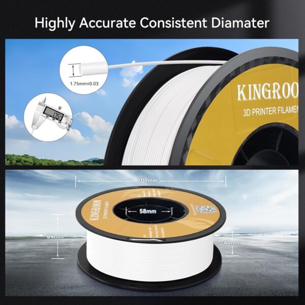 Kingroon PLA Filament 1.75mm 3D Printer Filament White Pla Filament 1kg Filament Dimensional Accuracy +/- 0.02mm, Fit Most FDM Printer - Image 3