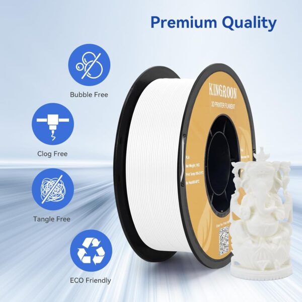 Kingroon PLA Filament 1.75mm 3D Printer Filament White Pla Filament 1kg Filament Dimensional Accuracy +/- 0.02mm, Fit Most FDM Printer - Image 4