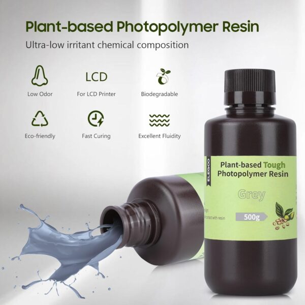 ELEGOO ABS-Like Plant-Based 3D Printer Resin with Low Odor and High Precision, 405nm UV Curing Resin for Mars Saturn Jupiter MSLA DLP LCD 3D Printing - Grey 2000g - Image 3