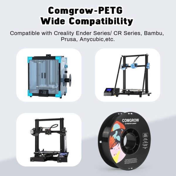 Comgrow PETG 3D Printer Filament 1.75mm, High Precision and Tough 3D Printer Filament 4kg, Dimensional Accuracy +/- 0.02 mm, Fit Most 3D Printers Black - Image 4