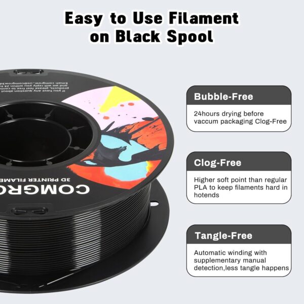 Comgrow PETG 3D Printer Filament 1.75mm, High Precision and Tough 3D Printer Filament 4kg, Dimensional Accuracy +/- 0.02 mm, Fit Most 3D Printers Black - Image 5